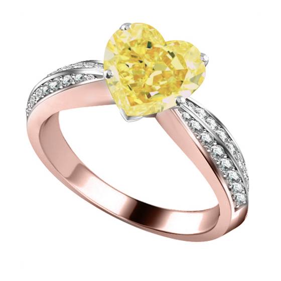 Yellow Heart Shaped Diamond Shoulder Set Ring