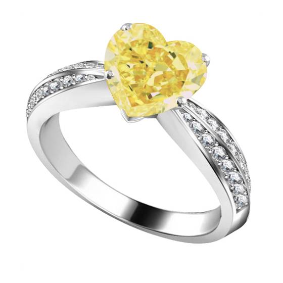 Yellow Heart Shaped Diamond Shoulder Set Ring