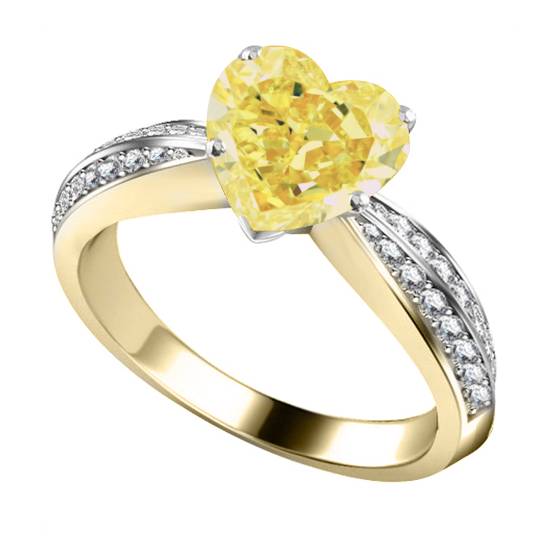Yellow Heart Shaped Diamond Shoulder Set Ring
