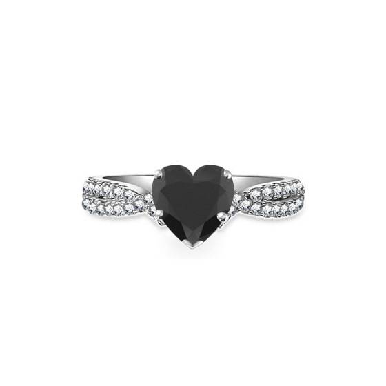 Heart Black Diamond Double Shoulder Set Ring