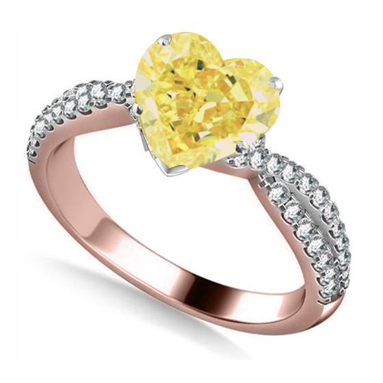 Yellow Heart Shaped Diamond Shoulder Set Ring