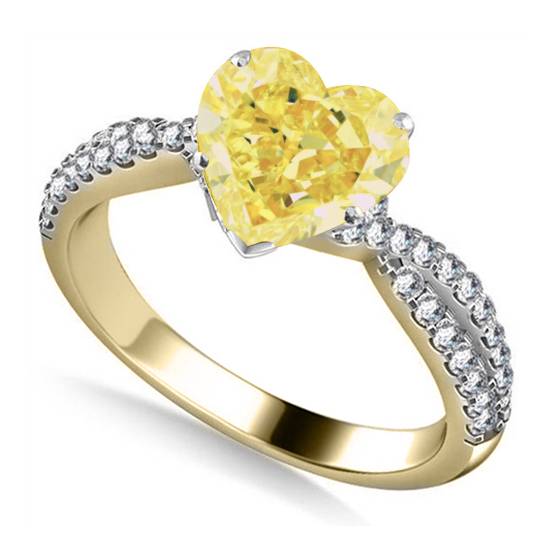 Yellow Heart Shaped Diamond Shoulder Set Ring