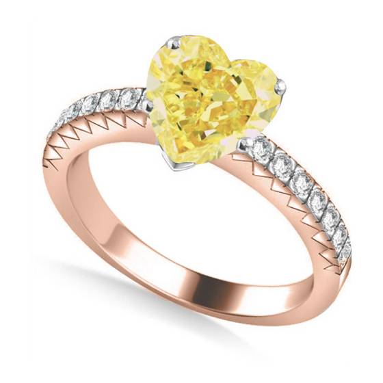 Fancy Yellow Heart Diamond Single Halo Shoulder Set Ring