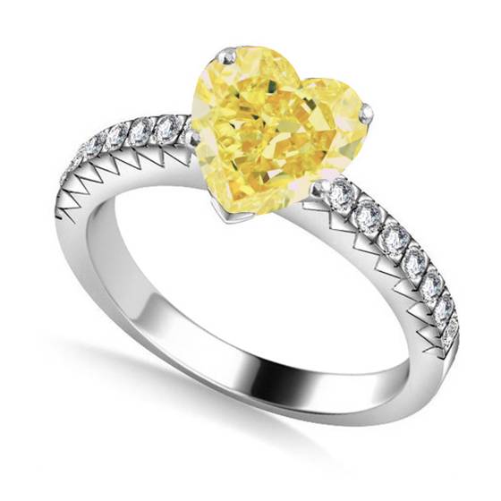 Fancy Yellow Heart Diamond Single Halo Shoulder Set Ring