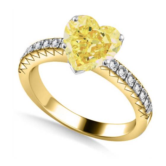 Fancy Yellow Heart Diamond Single Halo Shoulder Set Ring
