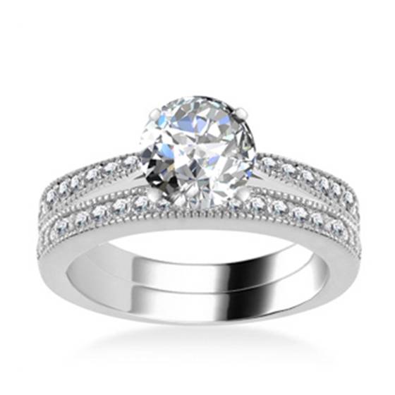 Round Diamond Shoulder Set Ring With Matching Band
