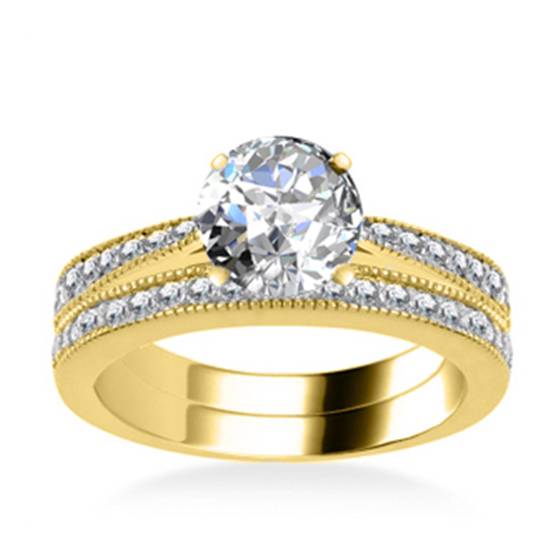 Round Diamond Shoulder Set Ring With Matching Band