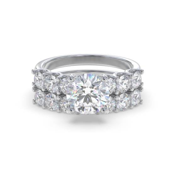 Round Diamond Shoulder Set Ring With Matching Band