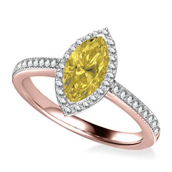 Fancy Yellow Marquise Diamond Single Halo Shoulder Set Ring