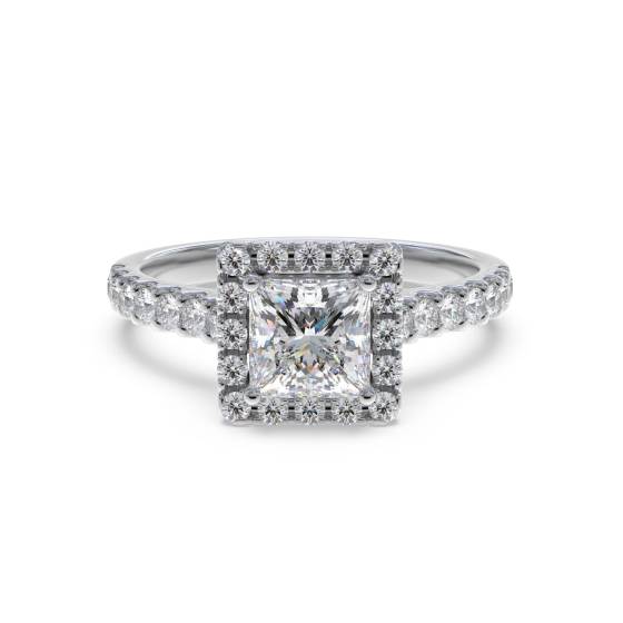 Princess Diamond Single Halo Shoulder Set Ring