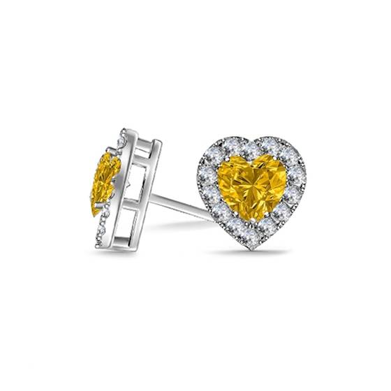 Fancy Yellow Heart Diamond Halo Earrings