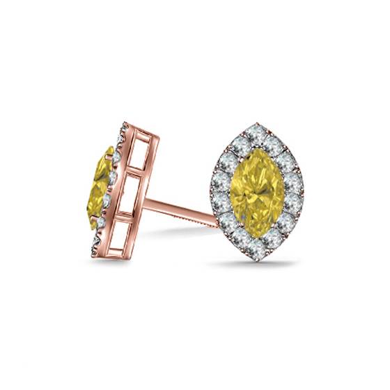 Fancy Yellow Marquise Diamond Halo Earrings