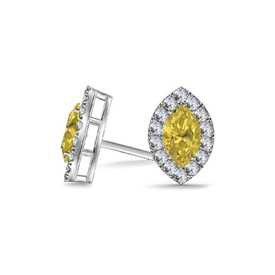 Fancy Yellow Marquise Diamond Halo Earrings