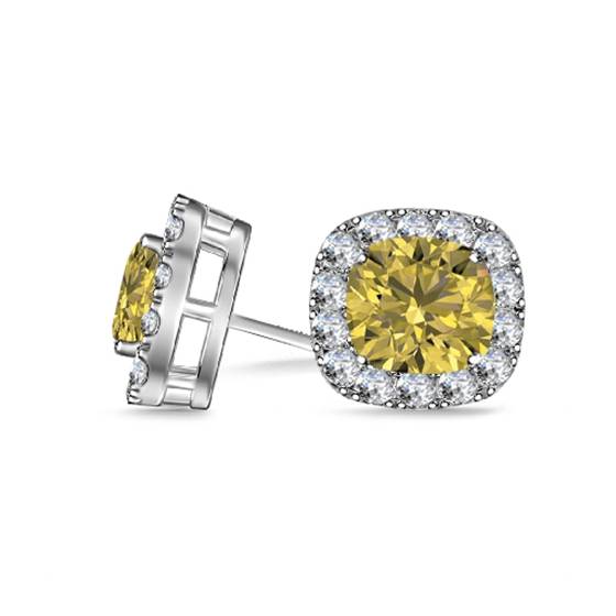 Fancy Yellow Cushion Diamond Halo Earrings
