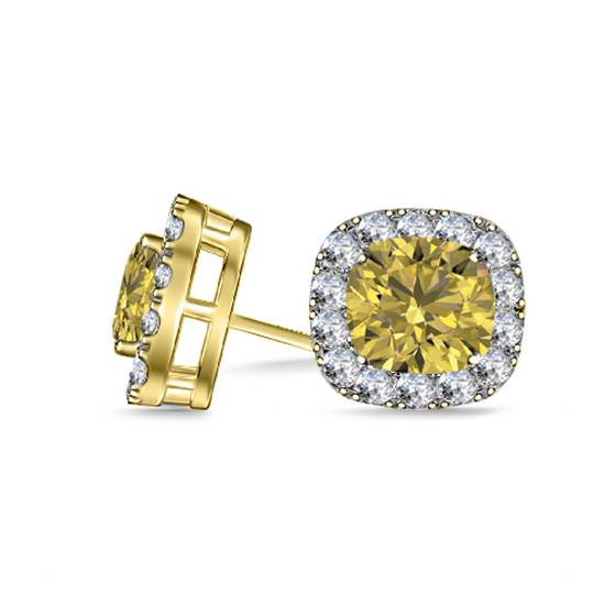 Fancy Yellow Cushion Diamond Halo Earrings