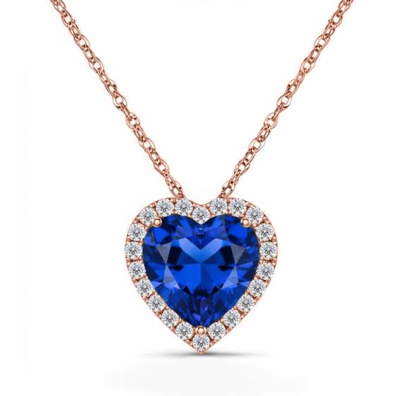 Heart Shaped Blue Sapphire and Diamond Pendant