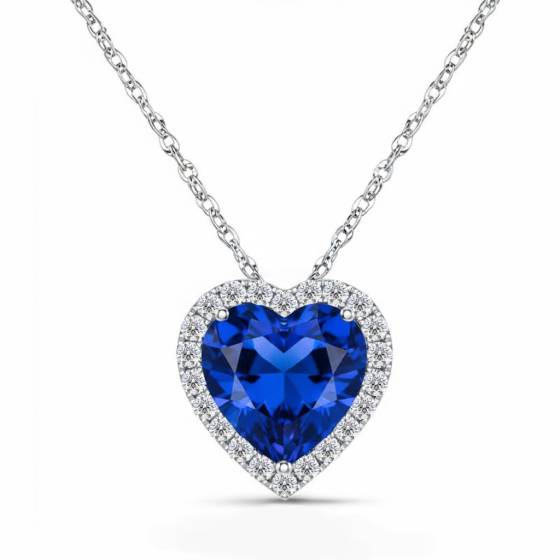 Heart Shaped Blue Sapphire and Diamond Pendant