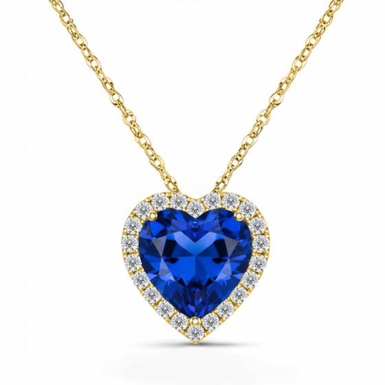 Heart Shaped Blue Sapphire and Diamond Pendant