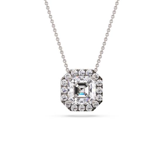 Asscher Shaped Diamond Single Halo Pendant