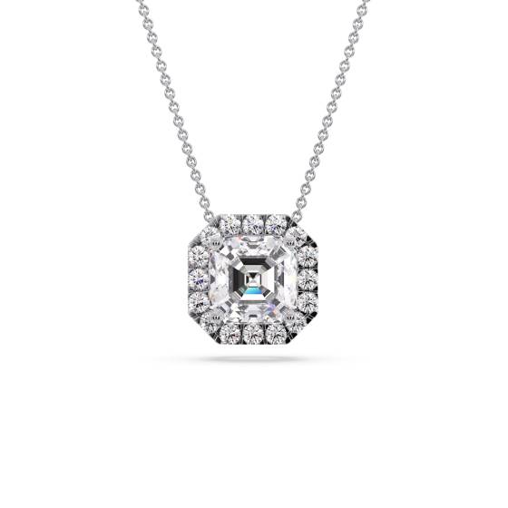 Asscher Shaped Diamond Single Halo Pendant