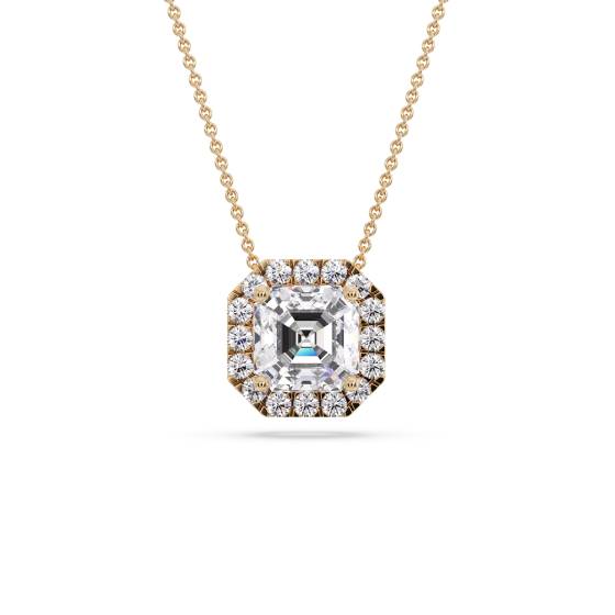 Asscher Shaped Diamond Single Halo Pendant