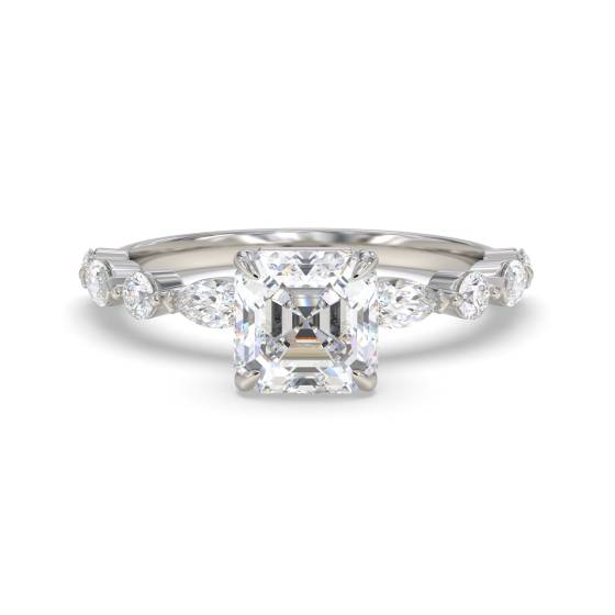 Asscher Diamond Shoulder Set Ring