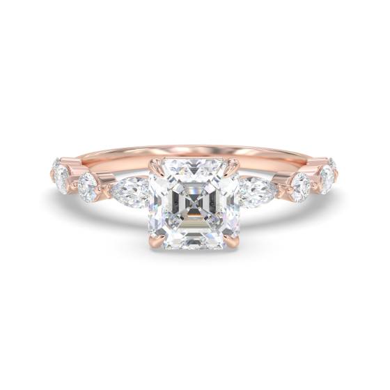 Asscher Diamond Shoulder Set Ring