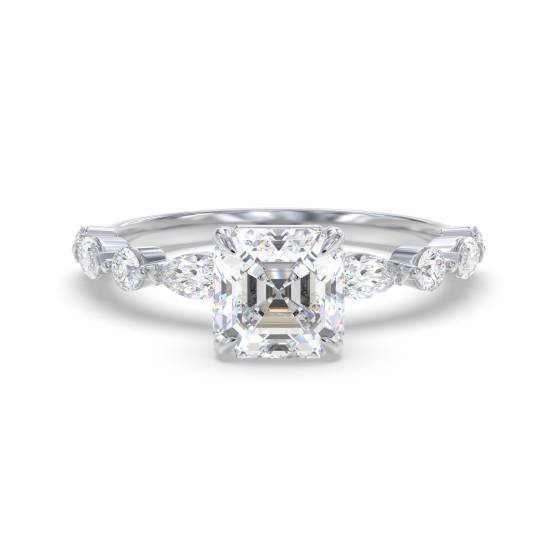 Asscher Diamond Shoulder Set Ring
