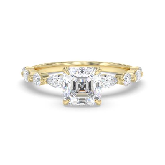 Asscher Diamond Shoulder Set Ring