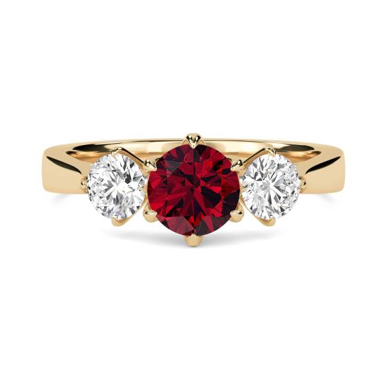 3 Stone Ruby/Diamond Ring With Shoulder Diamonds