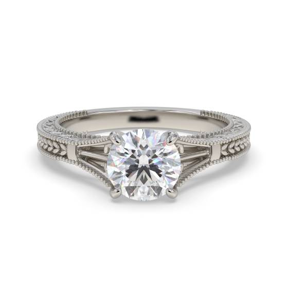 0.90ct SI2/G Natural Round Solitaire Vintage Diamond Ring in Platinum