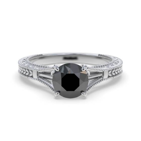 Round Black Diamond Solitaire Ring