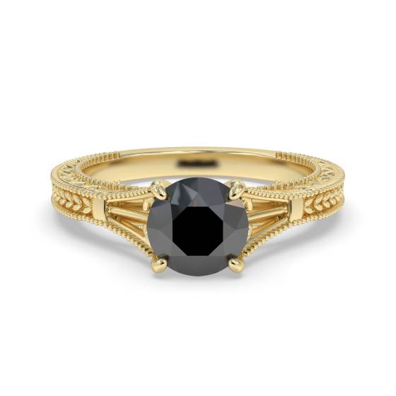 Round Black Diamond Solitaire Ring