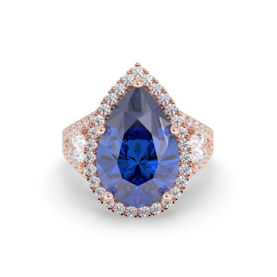Pear Blue Sapphire Diamond Split Shoulder Set Ring