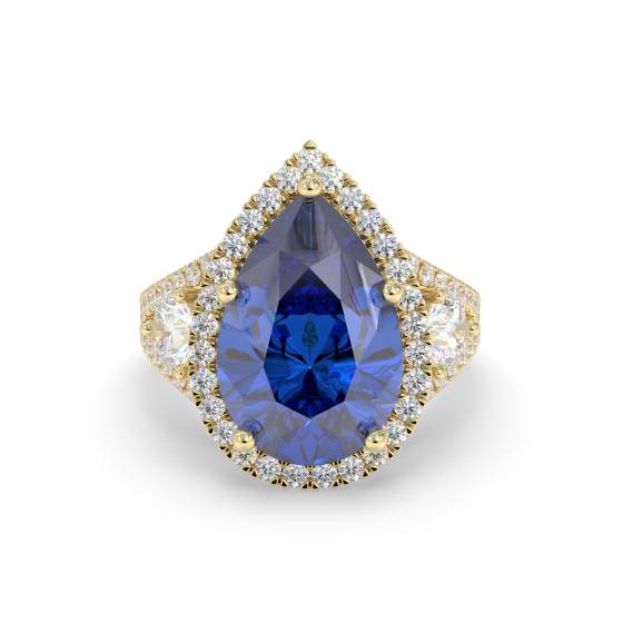 Pear Blue Sapphire Diamond Split Shoulder Set Ring