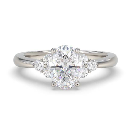 Oval Diamond Side Stone Cluster Ring