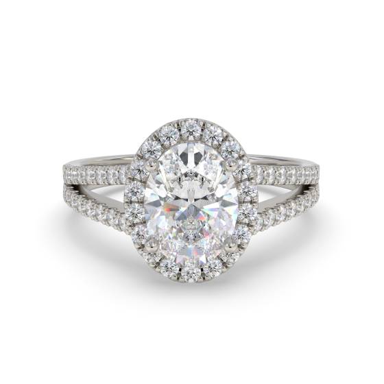 Oval Diamond Single Halo Shoulder Set Ring