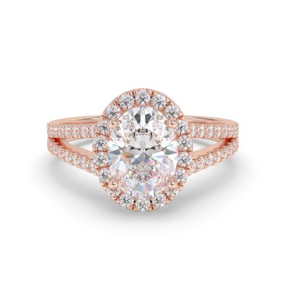 Oval Diamond Single Halo Shoulder Set Ring