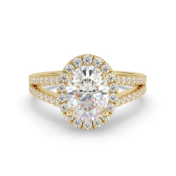 Oval Diamond Single Halo Shoulder Set Ring