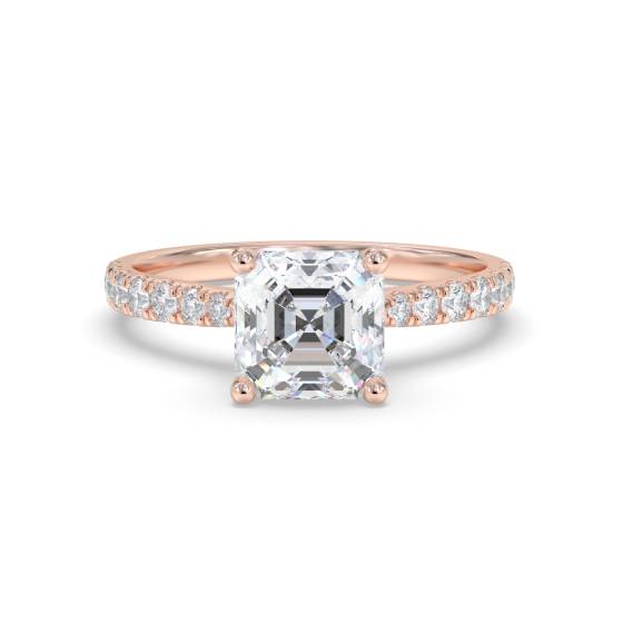 Asscher Shoulder Set Diamond Engagement Ring