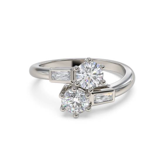 Two Stone Round and Baguette Diamonds Ring