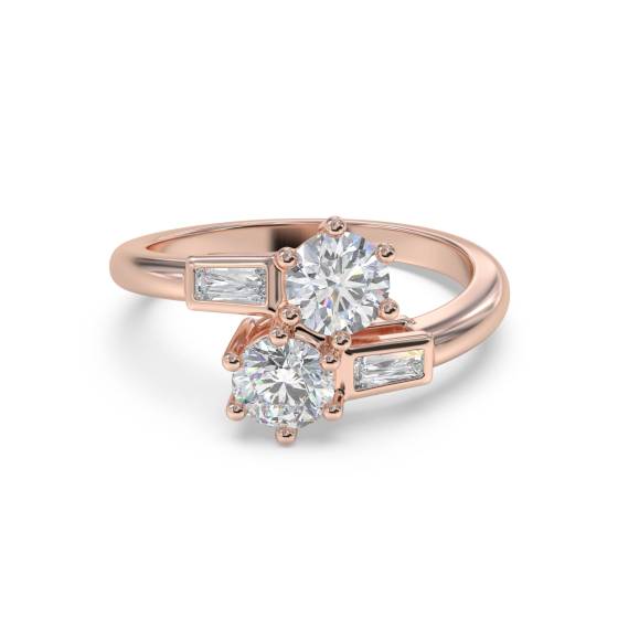 Two Stone Round and Baguette Diamonds Ring