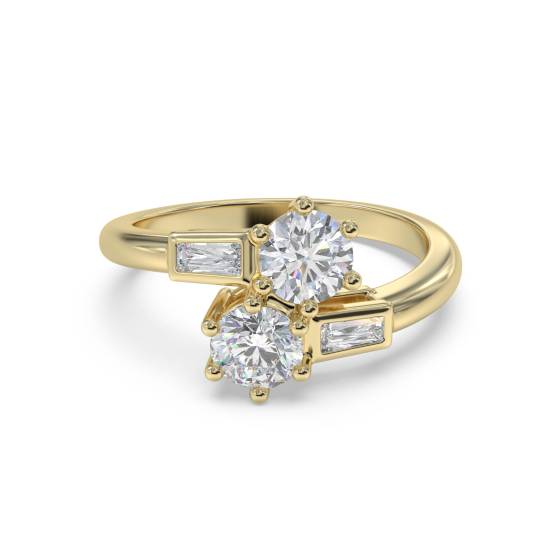 Two Stone Round and Baguette Diamonds Ring