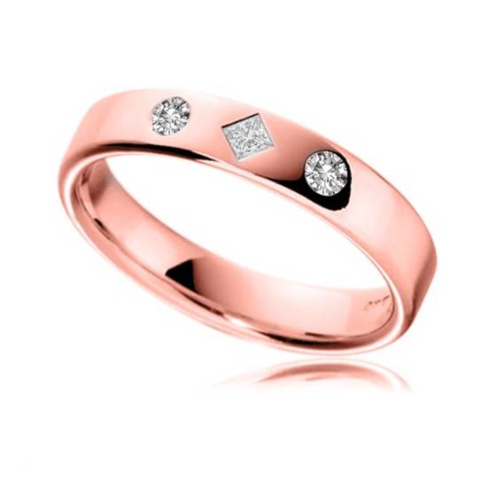 4mm Round and Princess Diamond Wedding Ring