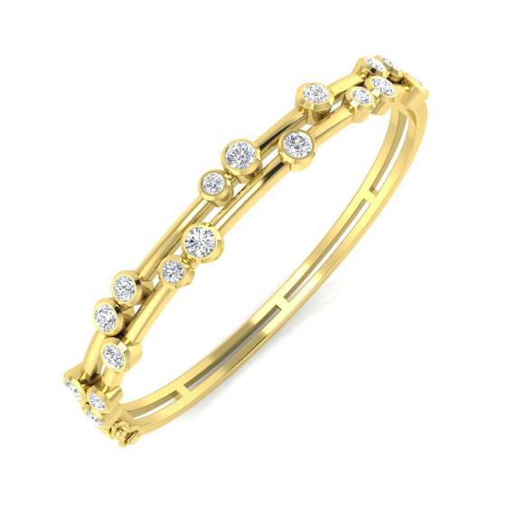 Double Row Round Diamond Set Bezel Bangle
