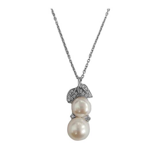 0.14ct VS/E-F Designer Pearl and Natural Diamond Leaf Pendant