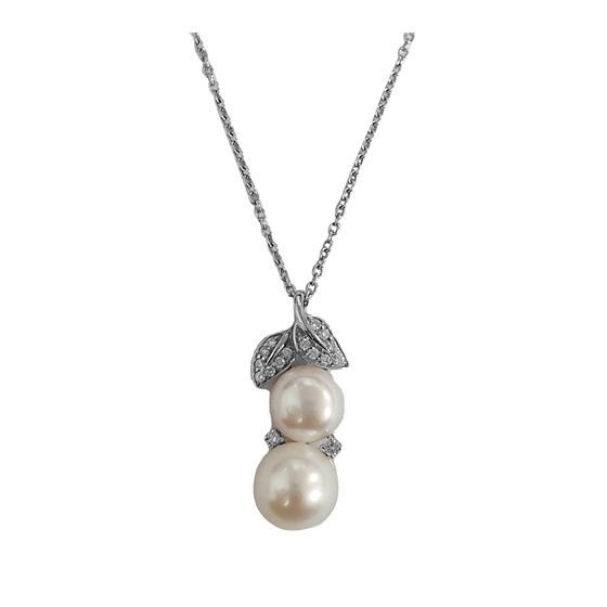 0.14ct VS/E-F Designer Pearl and Natural Diamond Leaf Pendant