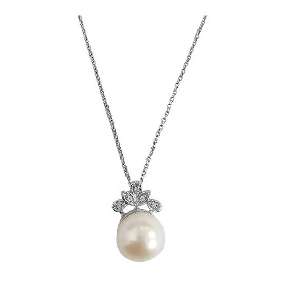 0.10ct VS/F-G Pearl and Round Natural Diamond Pendant