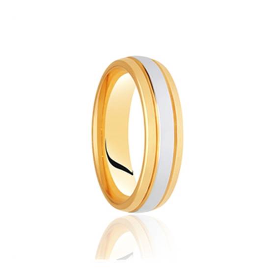 6mm Two Tone Medium Depth Wedding Ring in 9k Yellow/White Gold