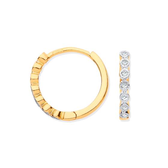9k Yellow Gold Round 0.10ct Diamond Hoop Earrings